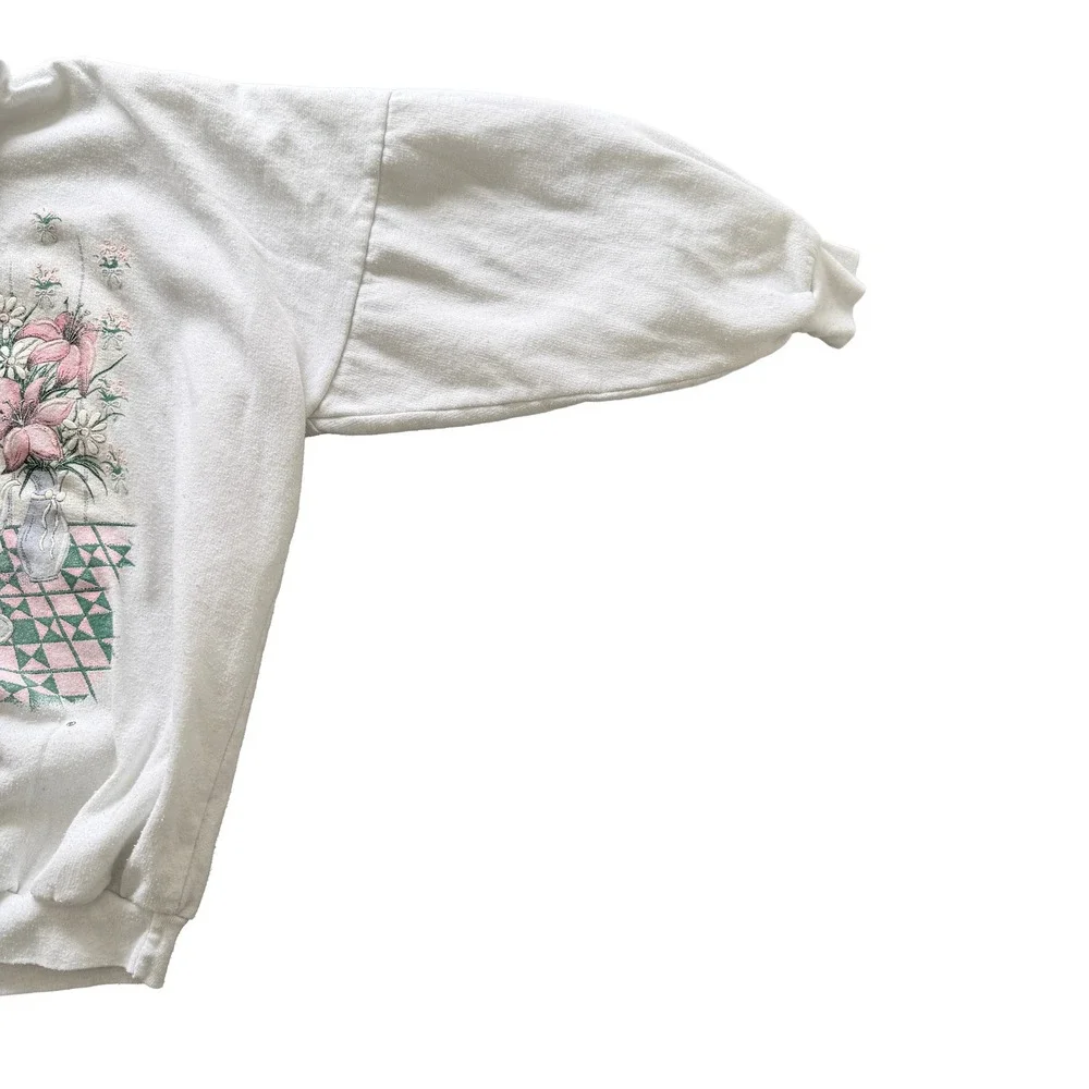 Vintage White Teddy Bear Tea Party Graphic Sweatshirt Polo Collar Women Large - Picture 7 of 8